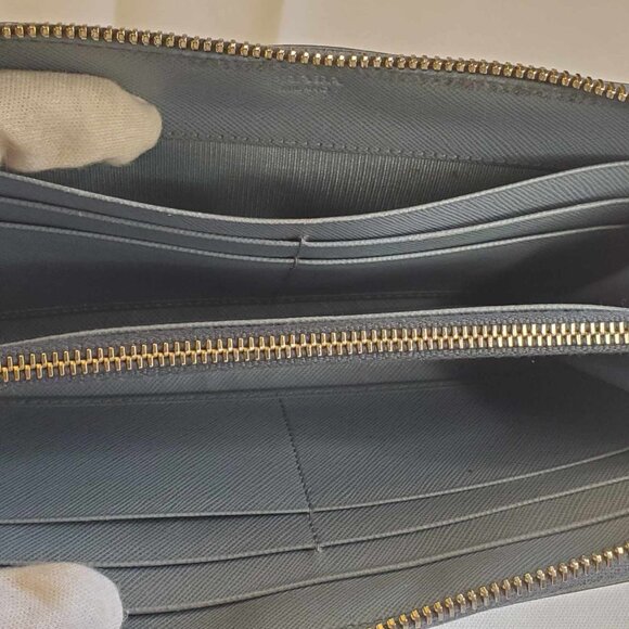 PRADA Logo Pale Blue Saffiano Leather Zip Around Long Wallet - Picture 11 of 14